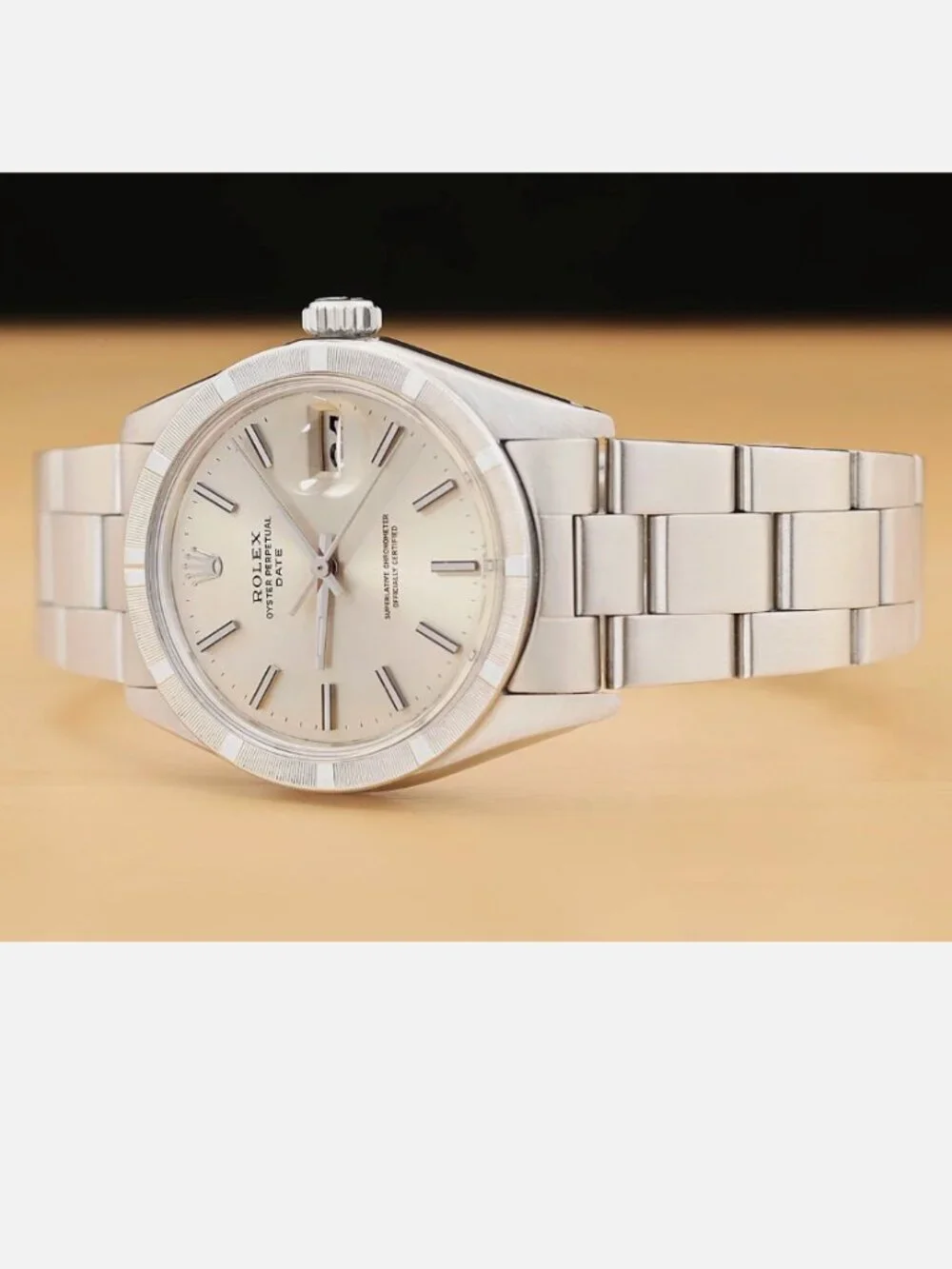 ROLEX OYSTER PERPETUAL DATE SILVER DIAL 34MM STEEL OYSTER WATCH w/ PAPER